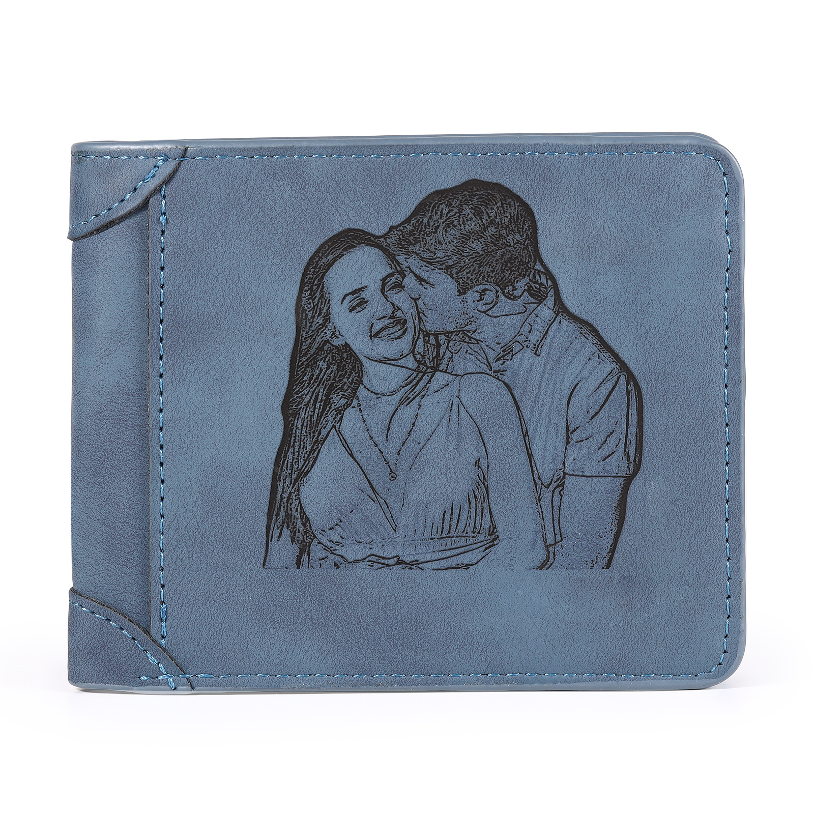 Portefeuille Classique en Cuir Prénom Personnalisé avec Gravure Photo et Initiales pour Homme | Jessemade