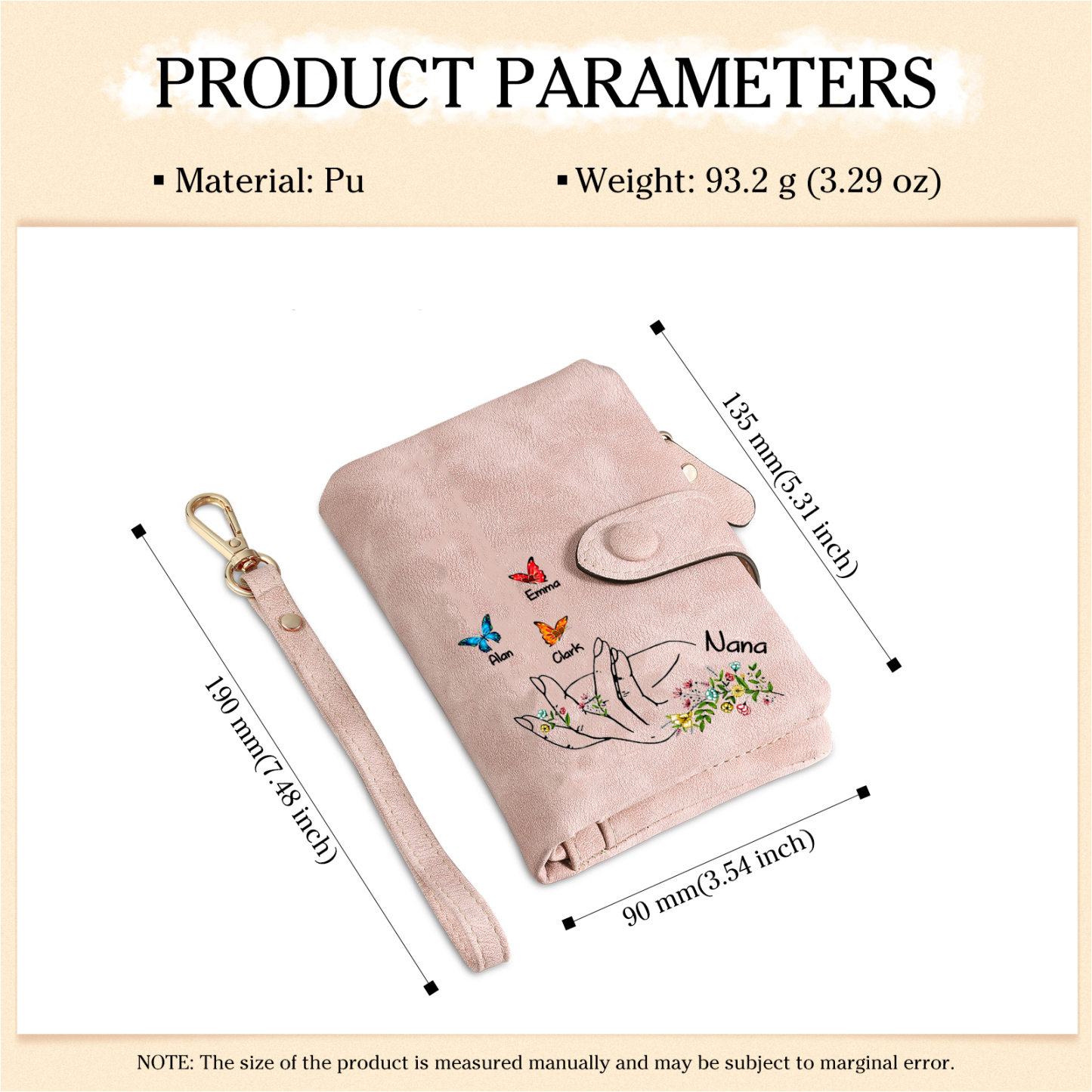 À Maman/Mamie Portefeuille Personnalisé Poudré avec 4 Prénoms et Papillons Porte-Monnaie Carte Rose | Jessemade