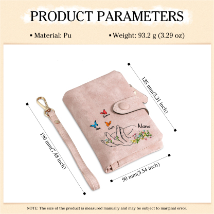 À Maman/Mamie Portefeuille Personnalisé Poudré avec 4 Prénoms et Papillons Porte-Monnaie Carte Rose | Jessemade