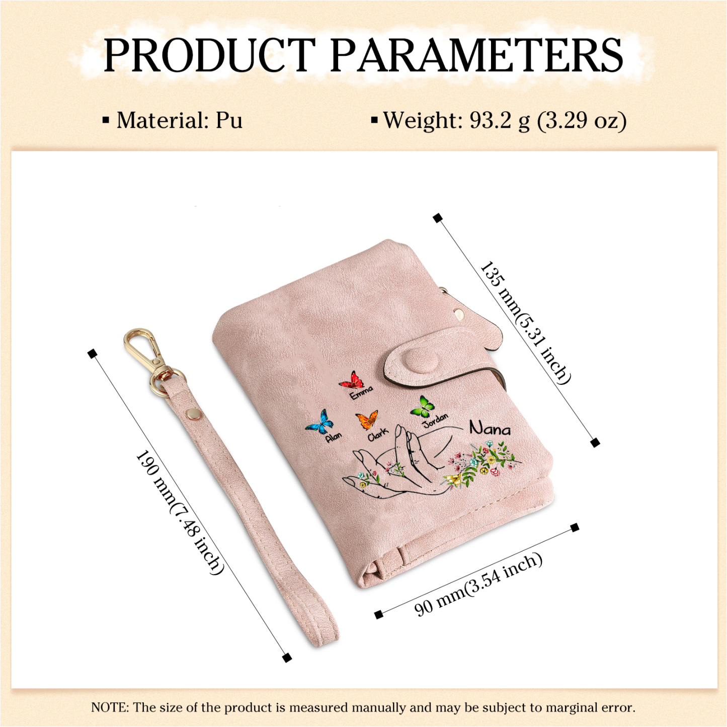 À Maman/Mamie Portefeuille Personnalisé Poudré avec 5 Prénoms et Papillons Porte-Monnaie Carte Rose | Jessemade