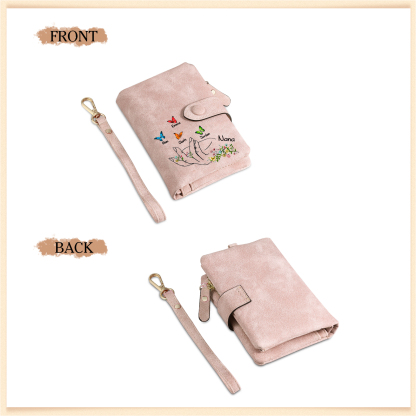 À Maman/Mamie Portefeuille Personnalisé Poudré avec 5 Prénoms et Papillons Porte-Monnaie Carte Rose | Jessemade