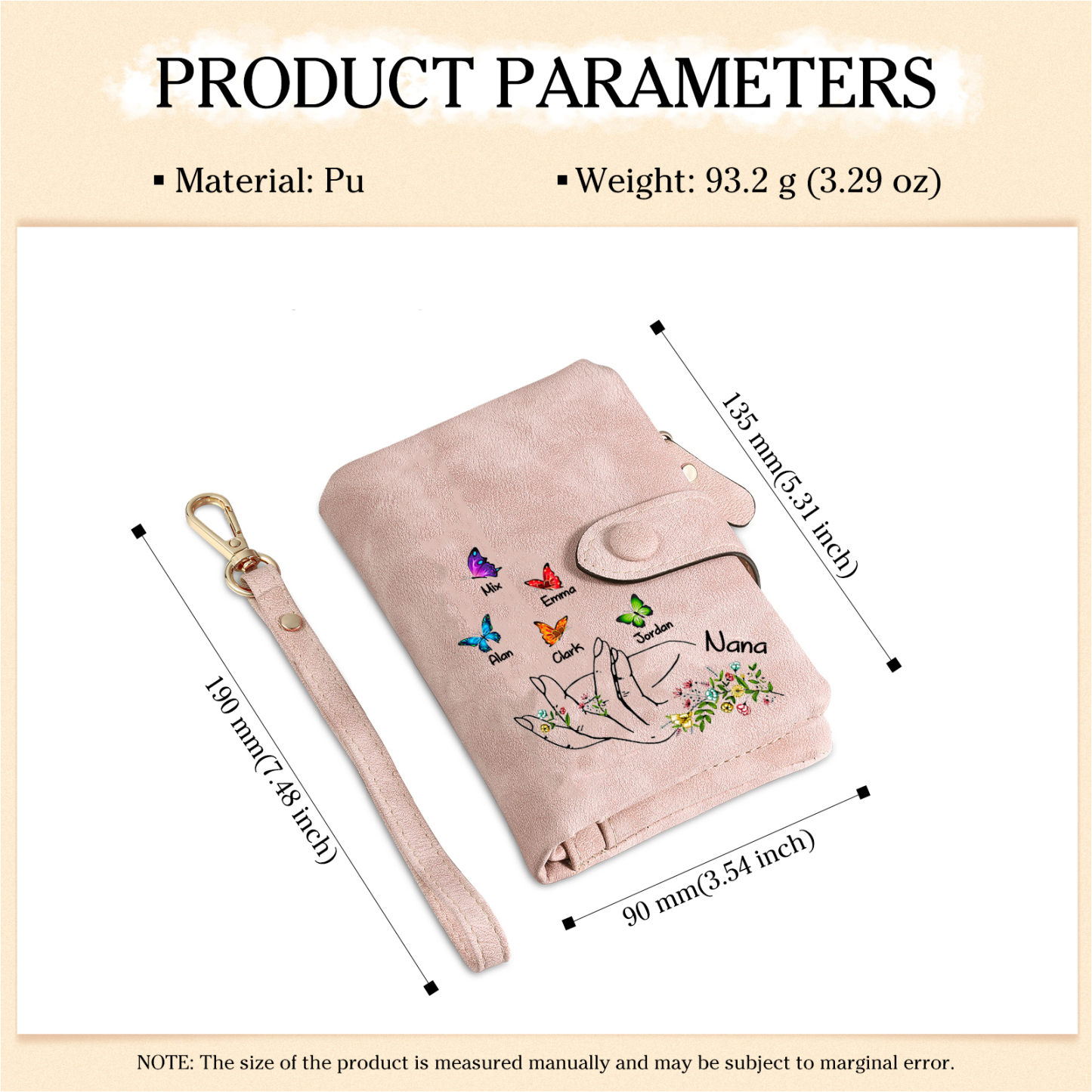 À Maman/Mamie Portefeuille Personnalisé Poudré avec 6 Prénoms et Papillons Porte-Monnaie Carte Rose | Jessemade