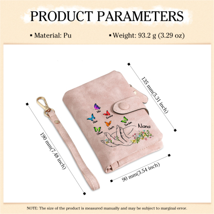 À Maman/Mamie Portefeuille Personnalisé Poudré avec 7 Prénoms et Papillons Porte-Monnaie Carte Rose | Jessemade