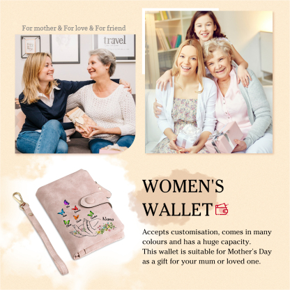 À Maman/Mamie Portefeuille Personnalisé Poudré avec 7 Prénoms et Papillons Porte-Monnaie Carte Rose | Jessemade
