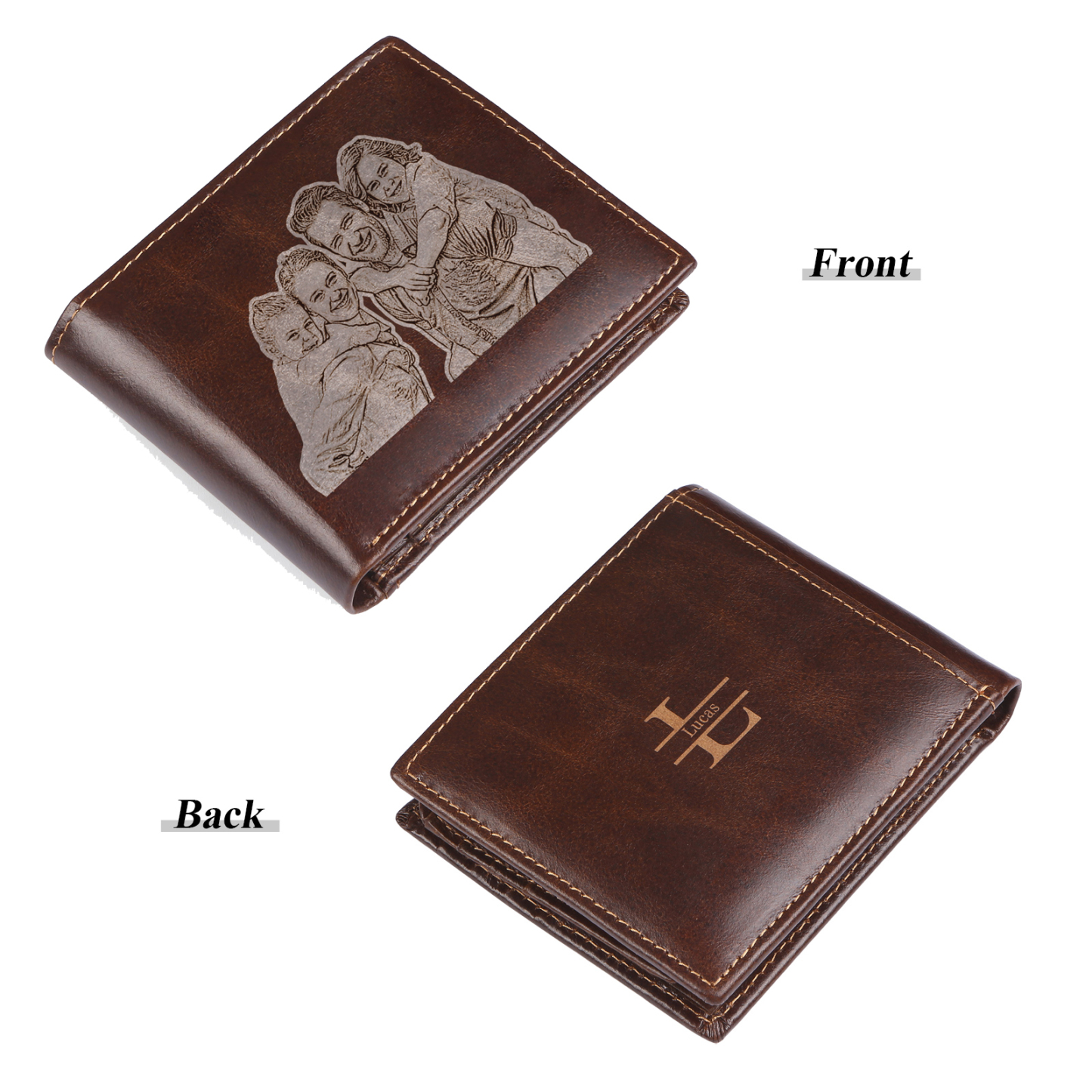 Portefeuille Classique en Cuir Véritable Prénom et Lettre Personnalisés avec Photo Porte-Monnaie Carte avec protection rfid pour Homme | Jessemade
