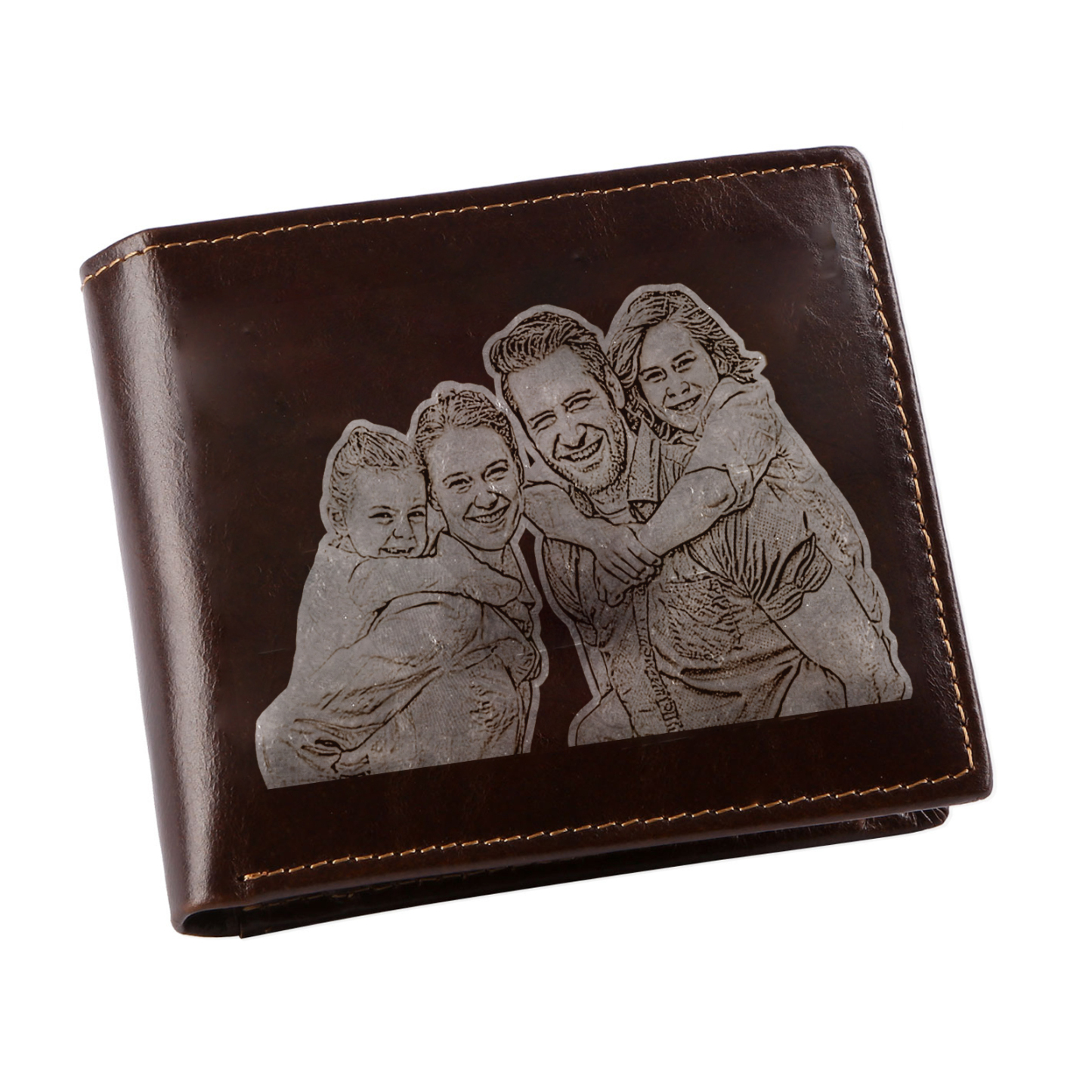 Portefeuille Classique en Cuir Véritable Prénom et Lettre Personnalisés avec Photo Porte-Monnaie Carte avec protection rfid pour Homme | Jessemade
