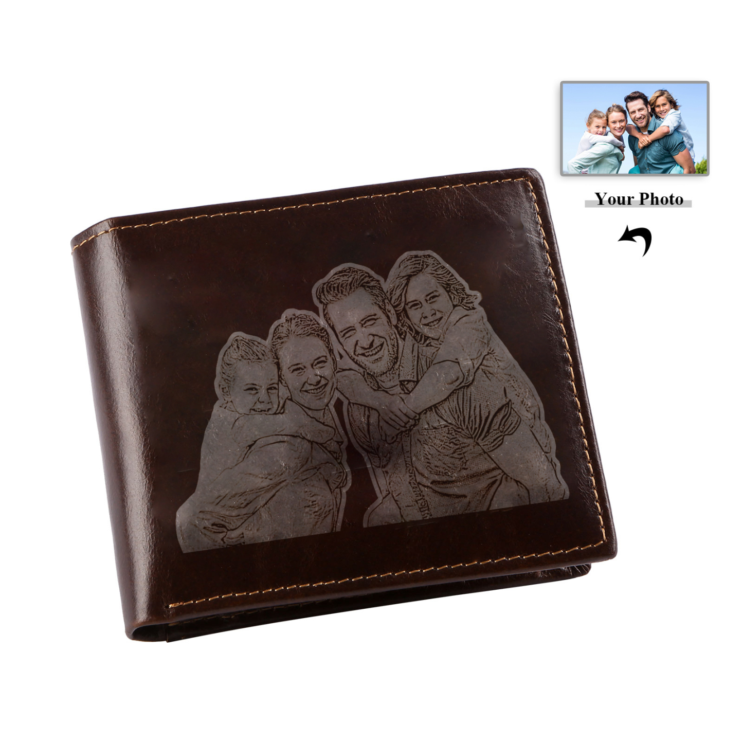 Portefeuille Classique en Cuir Véritable Prénom et Lettre Personnalisés avec Photo Porte-Monnaie Carte avec protection rfid pour Homme | Jessemade