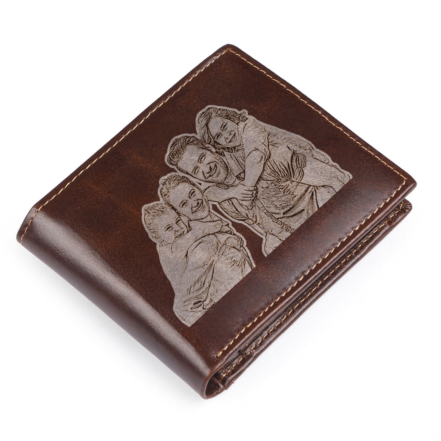 Portefeuille Classique en Cuir Véritable Prénom et Lettre Personnalisés avec Photo Porte-Monnaie Carte avec protection rfid pour Homme | Jessemade