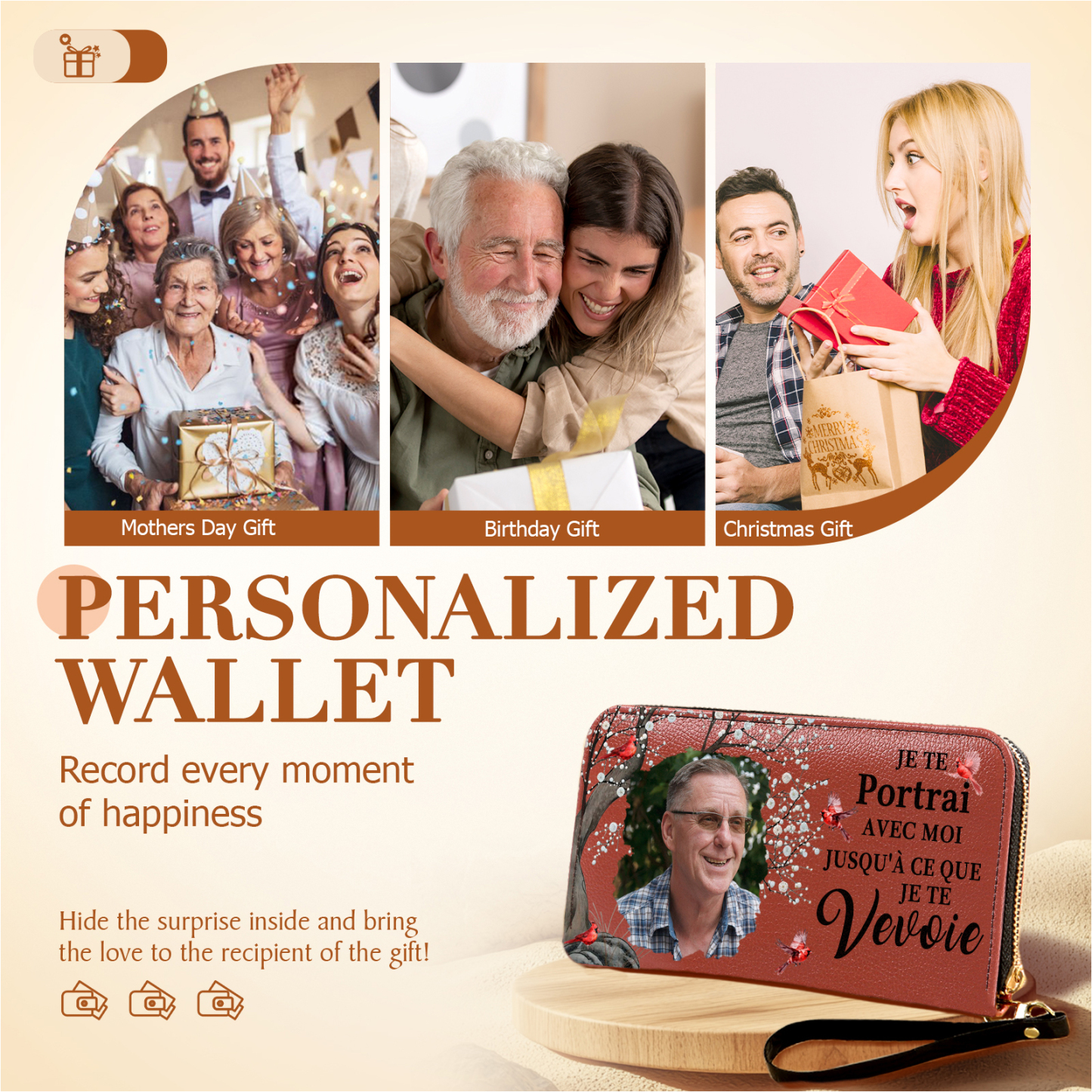 Portefeuille Personnalisé avec Photo Porte-Monnaie Carte Commémoratif en Cuir | Jessemade