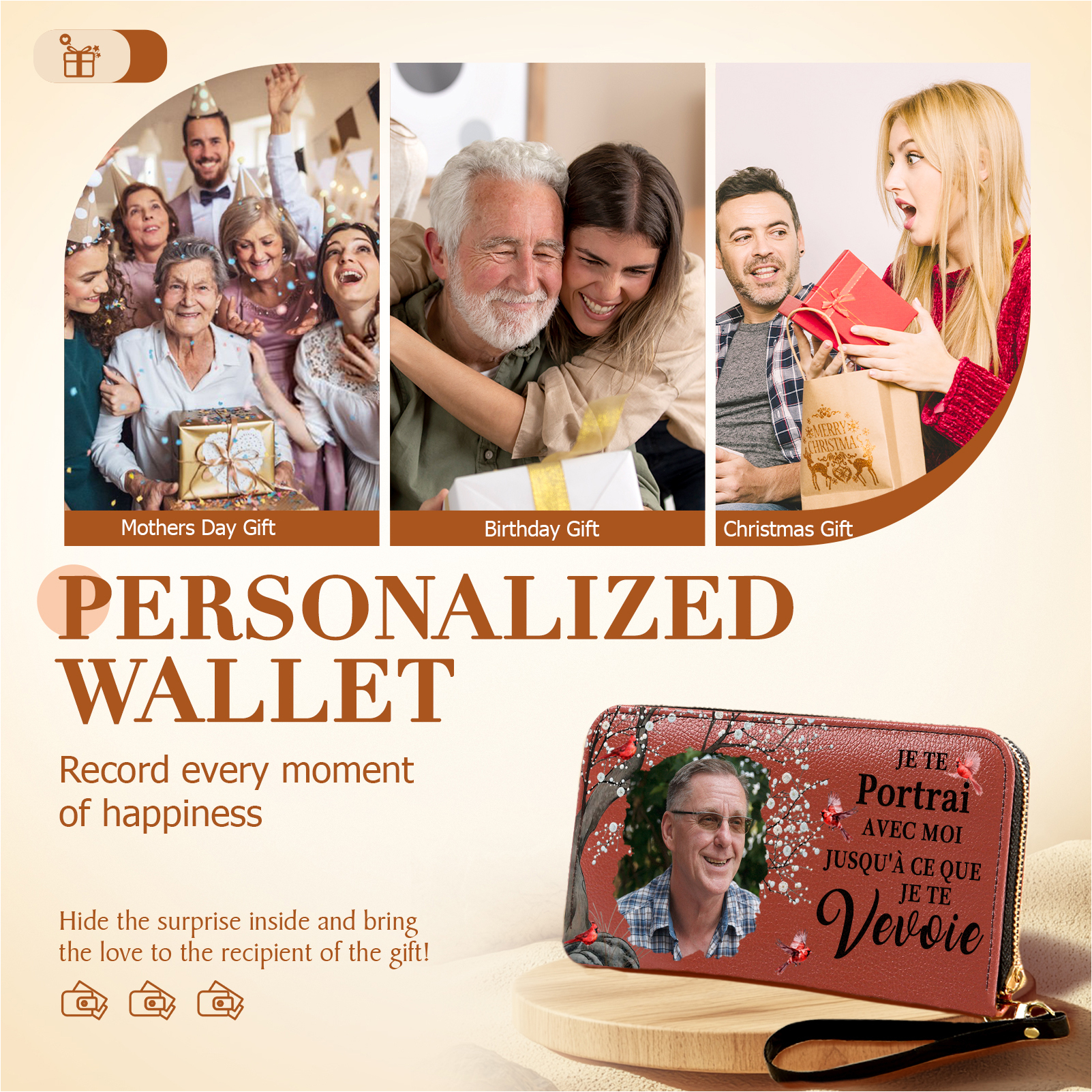 Portefeuille Personnalisé avec Photo Porte-Monnaie Carte Commémoratif en Cuir | Jessemade