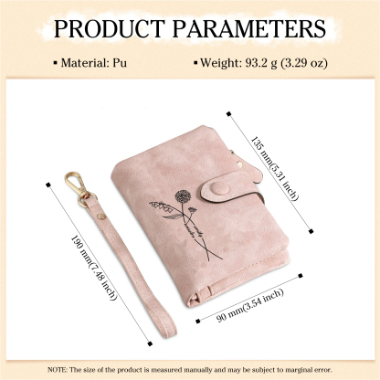 Portefeuille Fleurs 2 Prénoms Personnalisés avec 2 fleurs de naissance Porte-Monnaie Carte pour Femmes | Jessemade