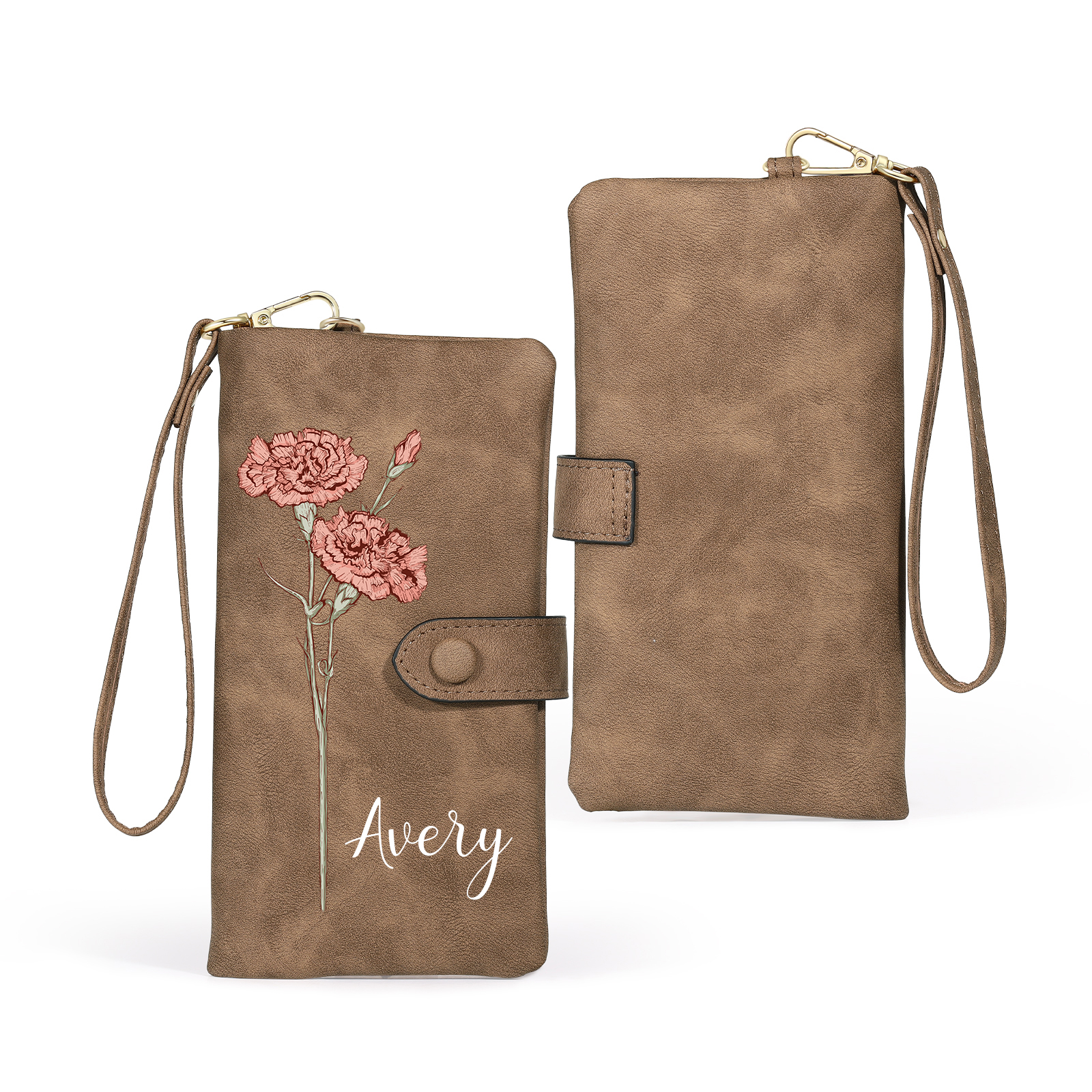 Portefeuille Femme  en cuir PU avec Fleurs de Naissance et Prénom Porte-monnaie Personnalisé 7 Couleurs au Choix | Jessemade