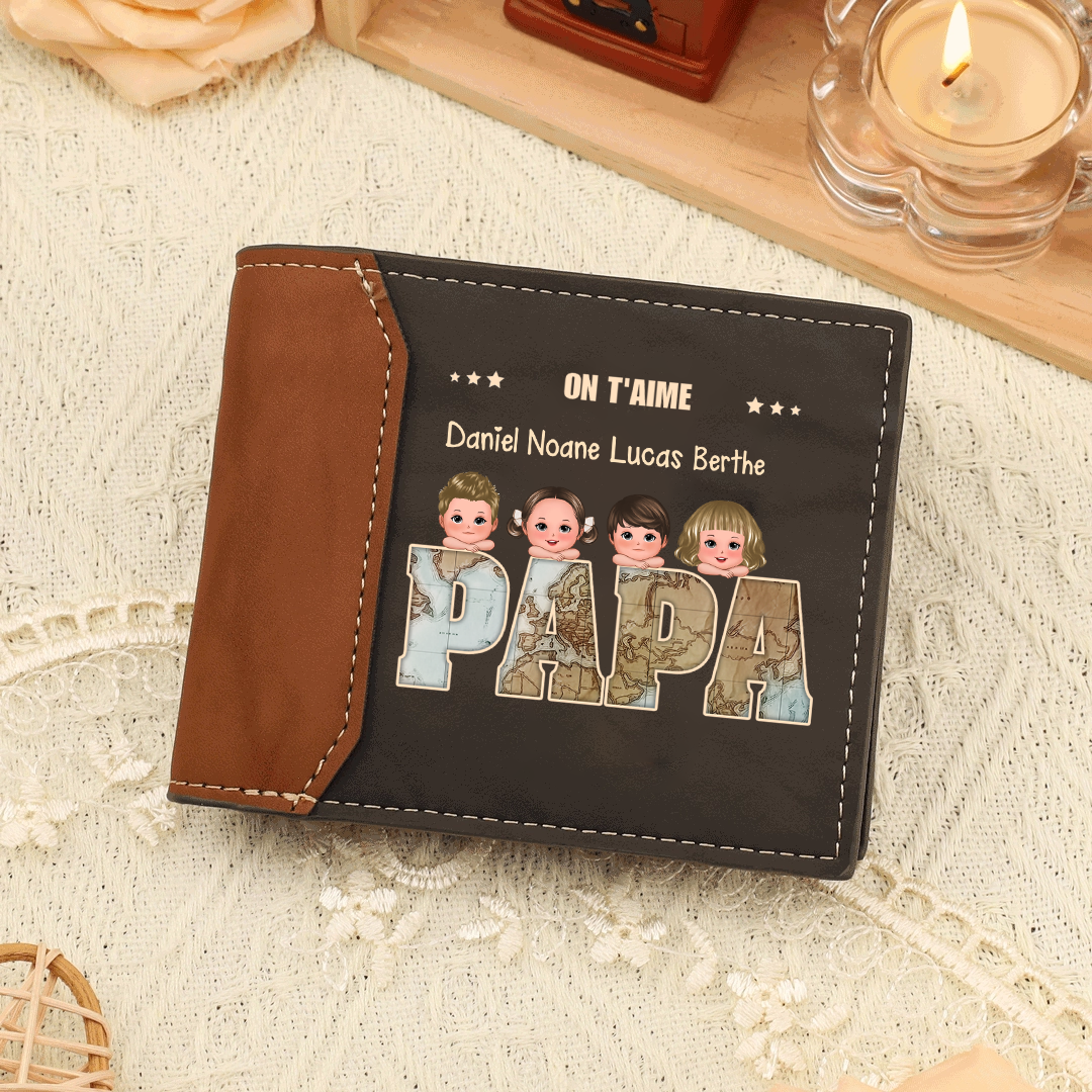 À Mon Papa Portefeuille Classique 1-6 Prénoms Personnalisés | Cadeau Fête des Pères | Jessemade