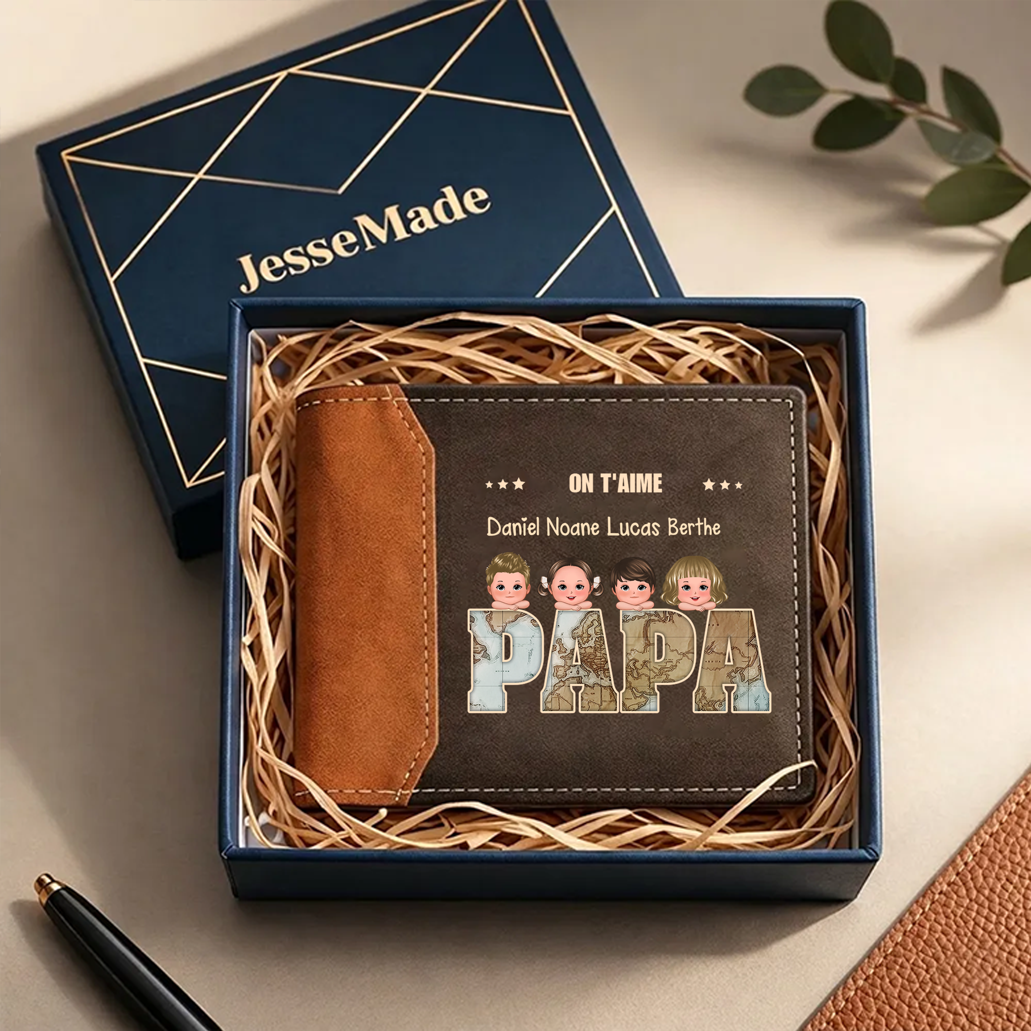 À Mon Papa Portefeuille Classique 1-6 Prénoms Personnalisés | Cadeau Fête des Pères | Jessemade