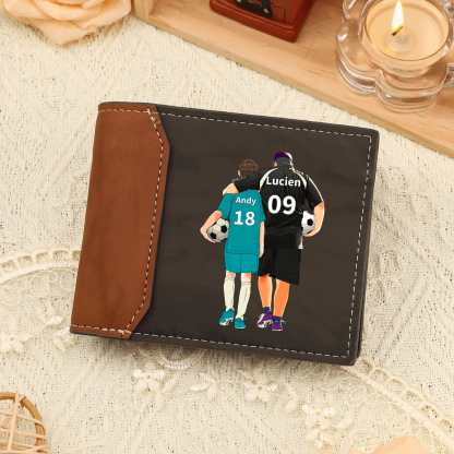 Portefeuille en Cuir Personnalisé avec Illustration Père et Enfant – Cadeau Émotionnel | Jessemade