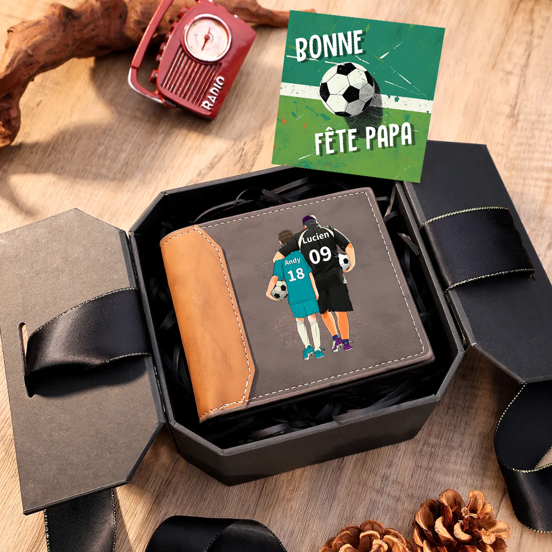À mon Papa - Portefeuille Personnalisés Football avec 2 Prénoms et Personnages illustrés | Jessemade