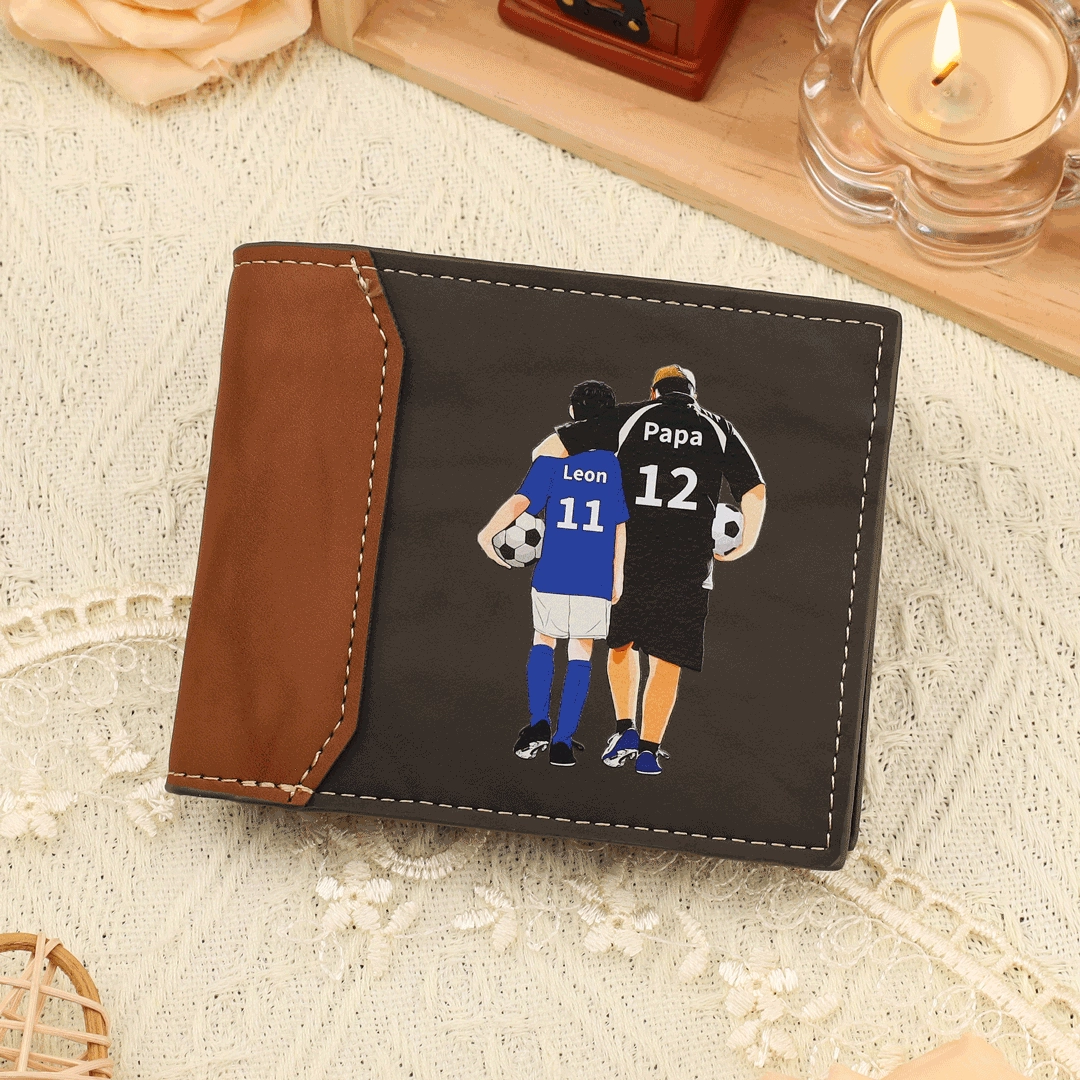 À Papa - Portefeuille Homme 2 Prénoms Personnalisés Avec Image d'un Père et son enfant Porte-Monnaie en Cuir Pour Papa | Jessemade