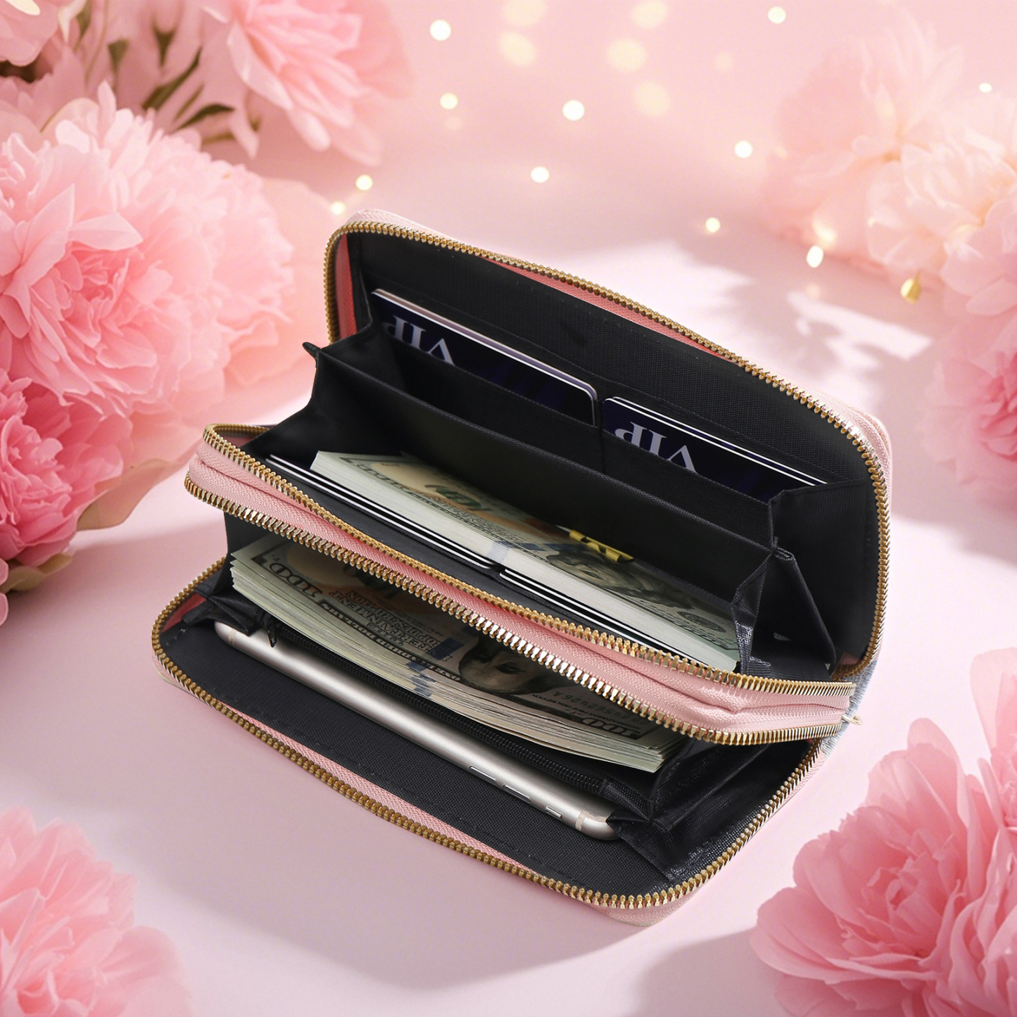Portefeuille Personnalisé avec Prénom et Fleur de Naissance Porte-monnaie en Cuir pour Femme | Jessemade