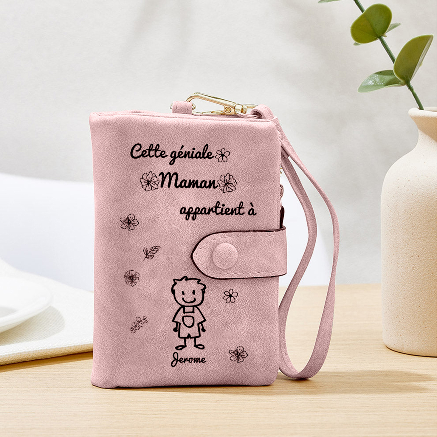 2PCS Coffret Cadeau - À Vos Parents Portefeuille Femme et Portefeuille Homme Personnalisé avec Prénom Photo et Enfant Dessin | Jessemade