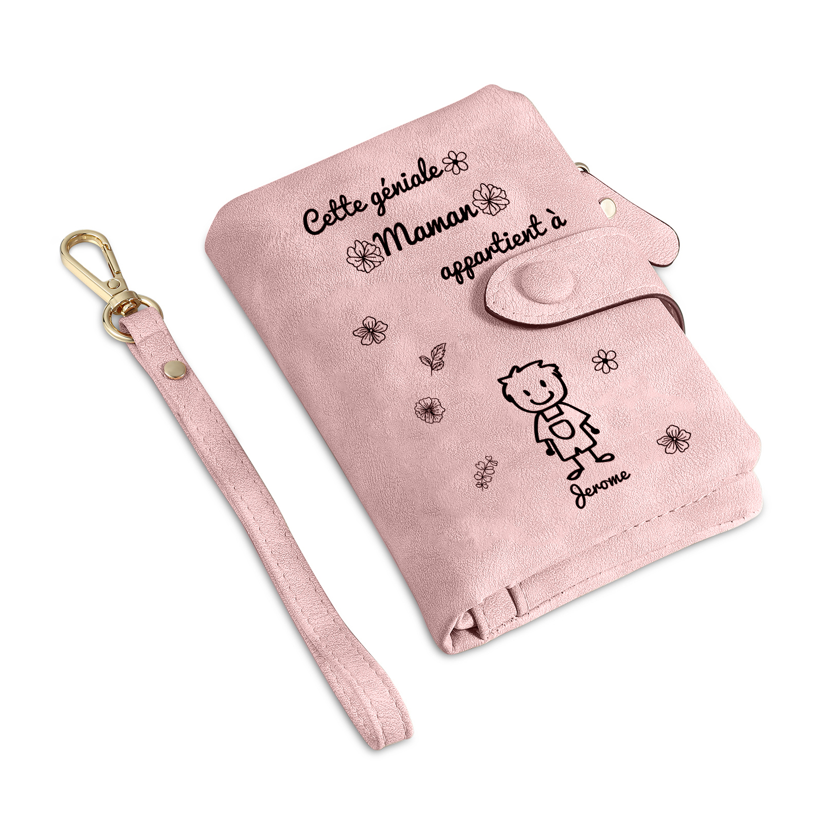 2PCS Coffret Cadeau - À Vos Parents Portefeuille Femme et Portefeuille Homme Personnalisé avec Prénom Photo et Enfant Dessin | Jessemade