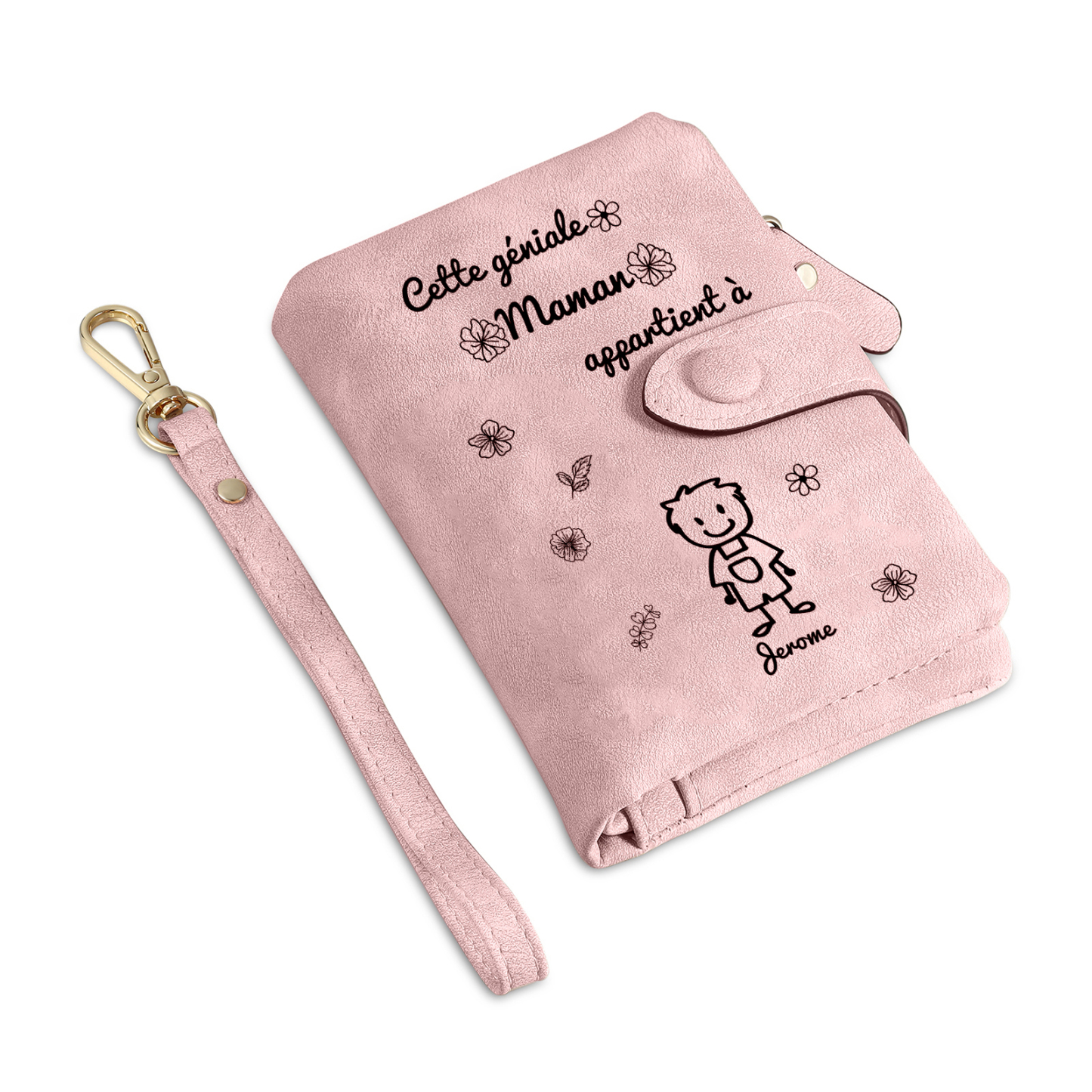 2PCS Coffret Cadeau - À Vos Parents Portefeuille Femme et Portefeuille Homme Personnalisé avec Prénom Photo et Enfant Dessin | Jessemade