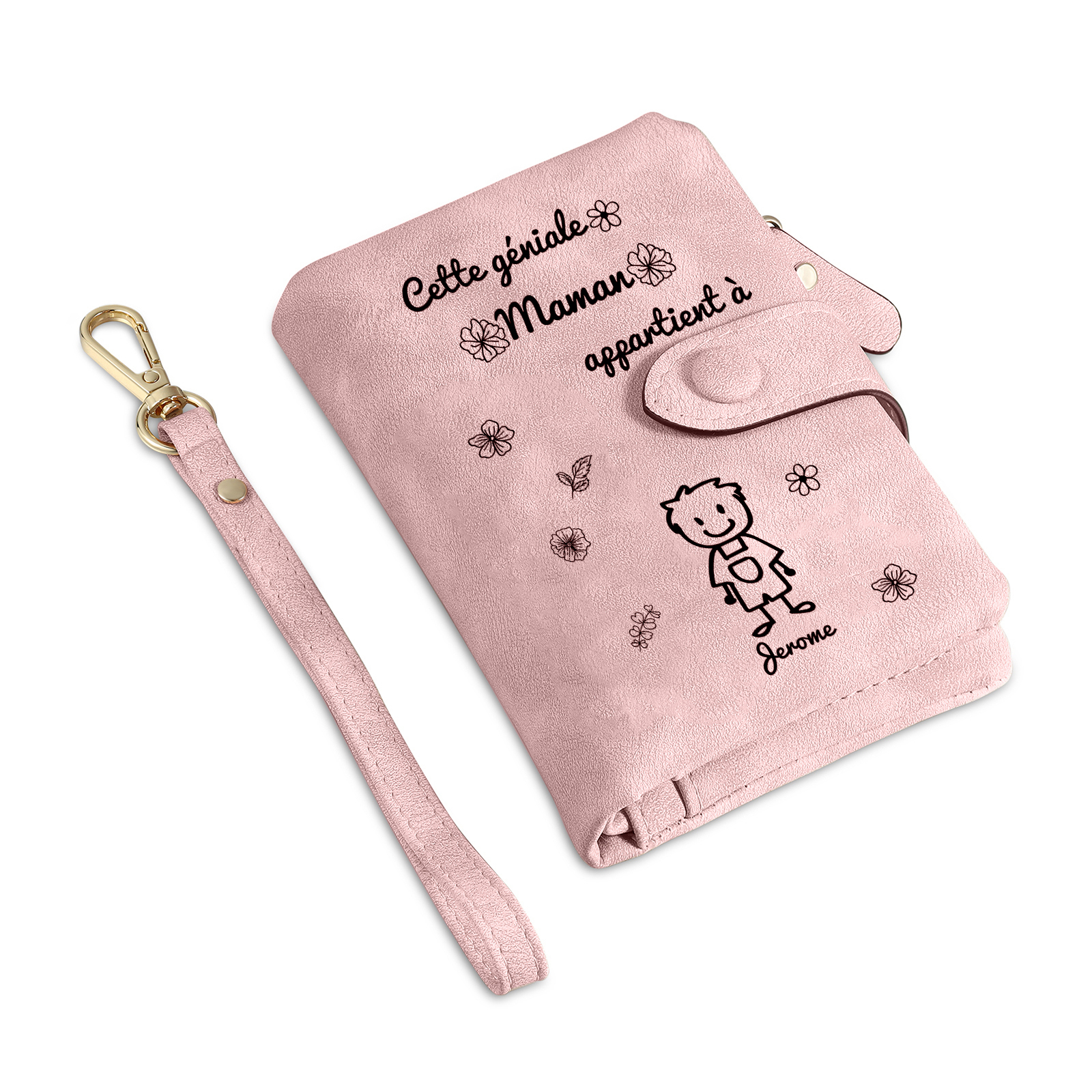 2PCS Coffret Cadeau - À Vos Parents Portefeuille Femme et Portefeuille Homme Personnalisé avec Prénom Photo et Enfant Dessin | Jessemade