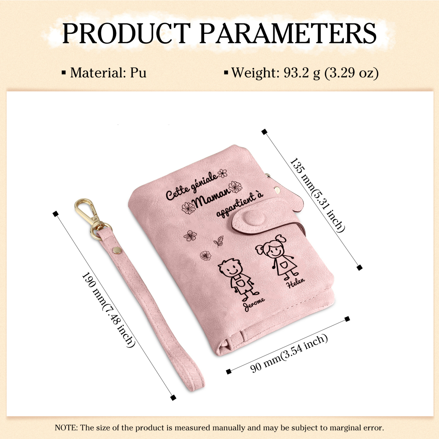 À Maman Portefeuille Personnalisé en Rose avec 2 Prénoms et Enfants Cadeau pour Maman | Jessemade