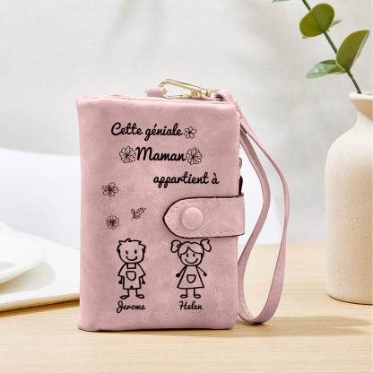 À Maman Portefeuille Personnalisé en Rose avec 2 Prénoms et Enfants Cadeau pour Maman | Jessemade
