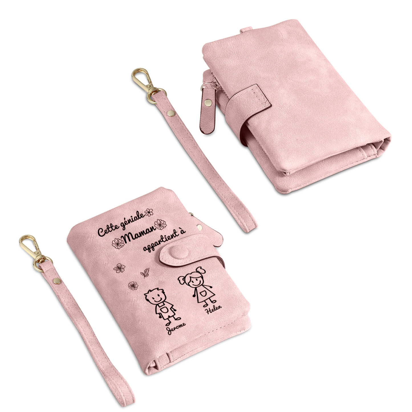 À Maman Portefeuille Personnalisé en Rose avec 2 Prénoms et Enfants Cadeau pour Maman | Jessemade