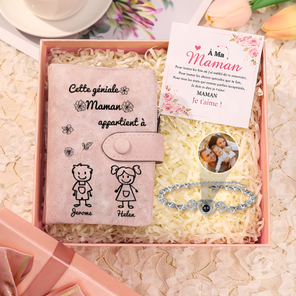 Coffret Cadeau Personnalisé pour Maman – Portefeuille Gravé & Bracelet Projection Photo | Jessemade