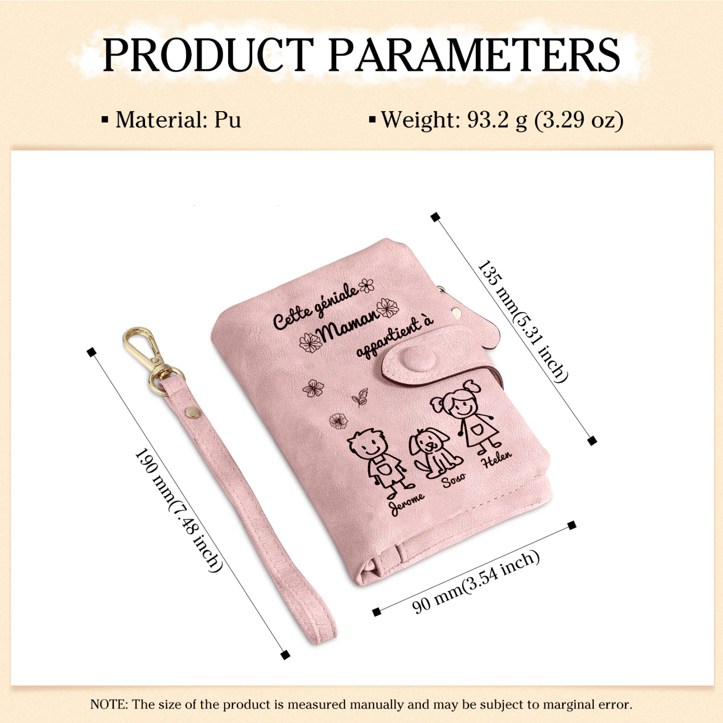 3PCS Coffret Cadeau - À Votre Maman Portefeuille et Porte-Clés Personnalisé avec 3 Prénoms et Dessins Enfant Photo Cadeau pour Mère | Jessemade