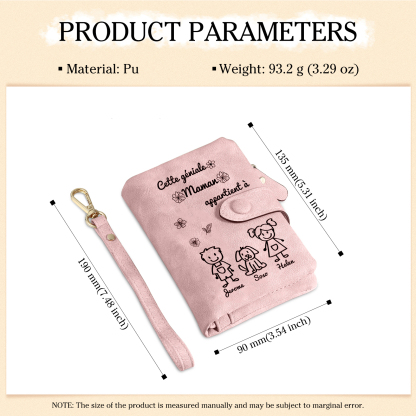 3PCS Coffret Cadeau - À Votre Maman Portefeuille et Porte-Clés Personnalisé avec 3 Prénoms et Dessins Enfant Photo Cadeau pour Mère | Jessemade