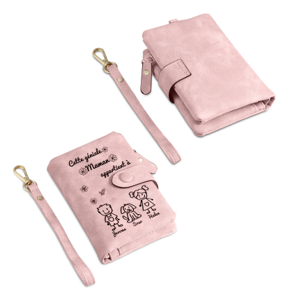 3PCS Coffret Cadeau - À Votre Maman Portefeuille et Porte-Clés Personnalisé avec 3 Prénoms et Dessins Enfant Photo Cadeau pour Mère | Jessemade