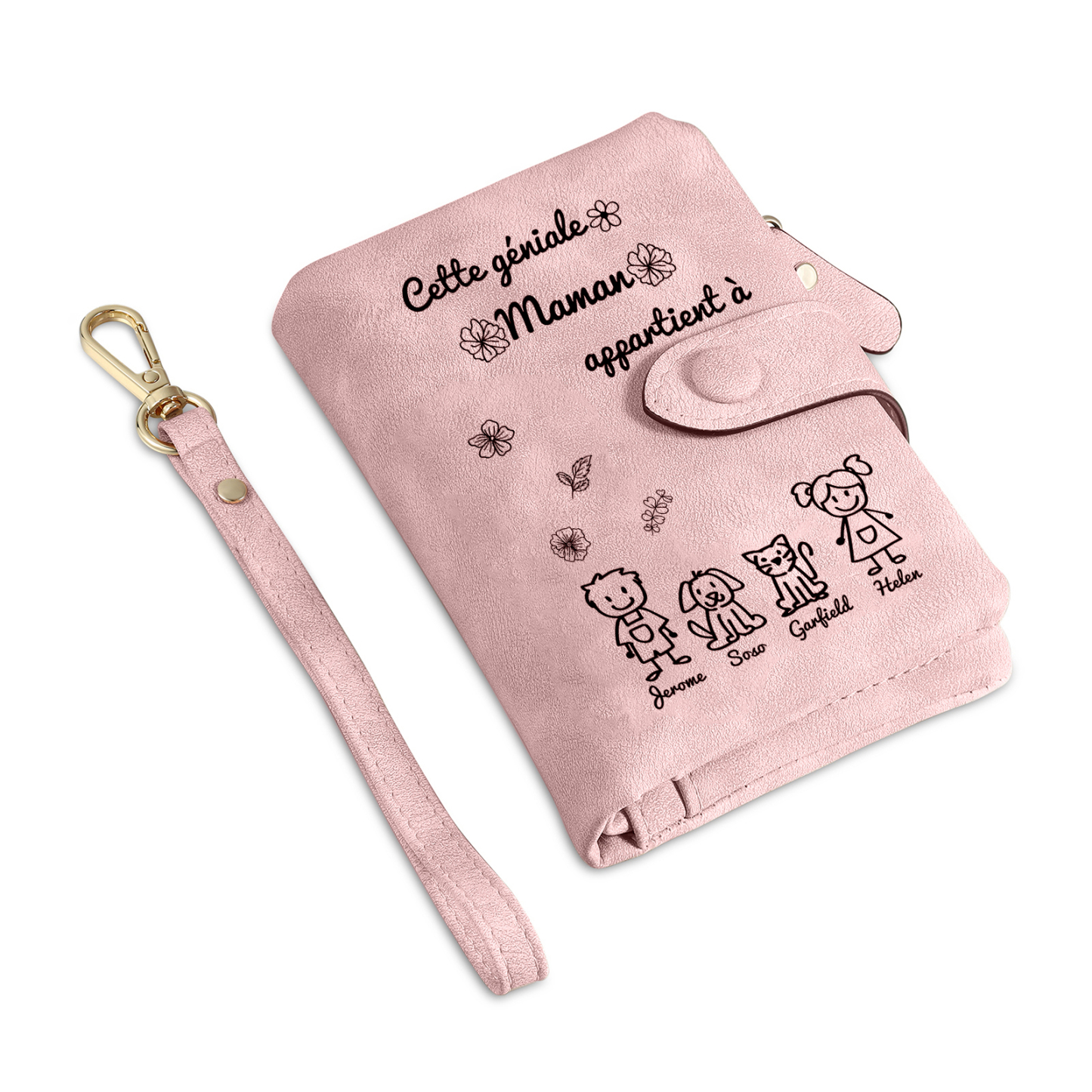 3PCS Coffret Cadeau À Maman - Portefeuille Bracelet Projection et Carte Personnalisés avec 4 Prénoms et Dessins Enfant et Photo | Jessemade