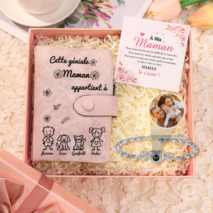 Coffret Cadeau Personnalisé pour Maman – Portefeuille Gravé & Bracelet Projection Photo | Jessemade