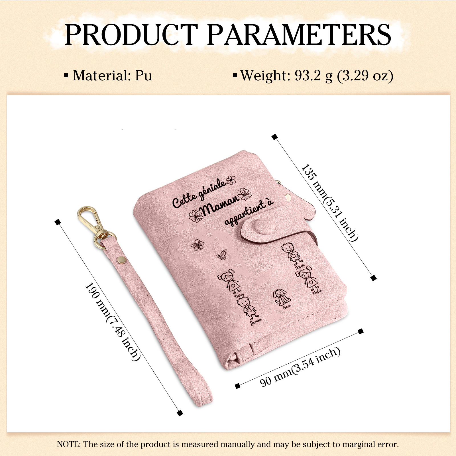 À Maman Portefeuille Personnalisé en Rose avec 5 Prénoms et Enfants Cadeau pour Maman | Jessemade