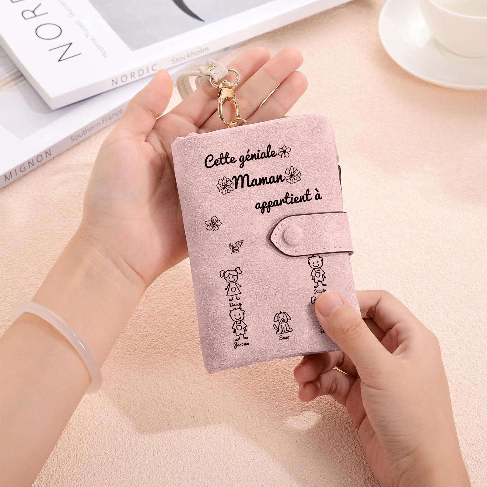 À Maman Portefeuille Personnalisé en Rose avec 5 Prénoms et Enfants Cadeau pour Maman | Jessemade