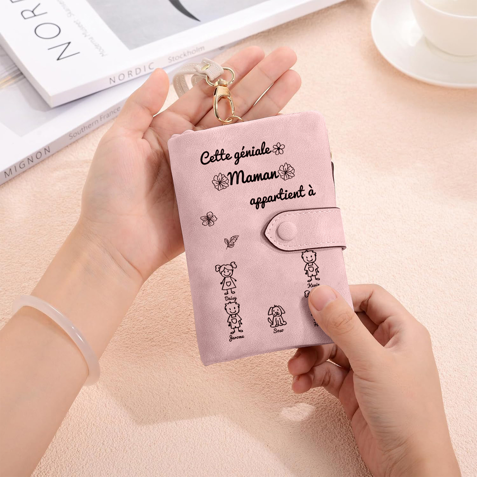 À Maman Portefeuille Personnalisé en Rose avec 5 Prénoms et Enfants Cadeau pour Maman | Jessemade