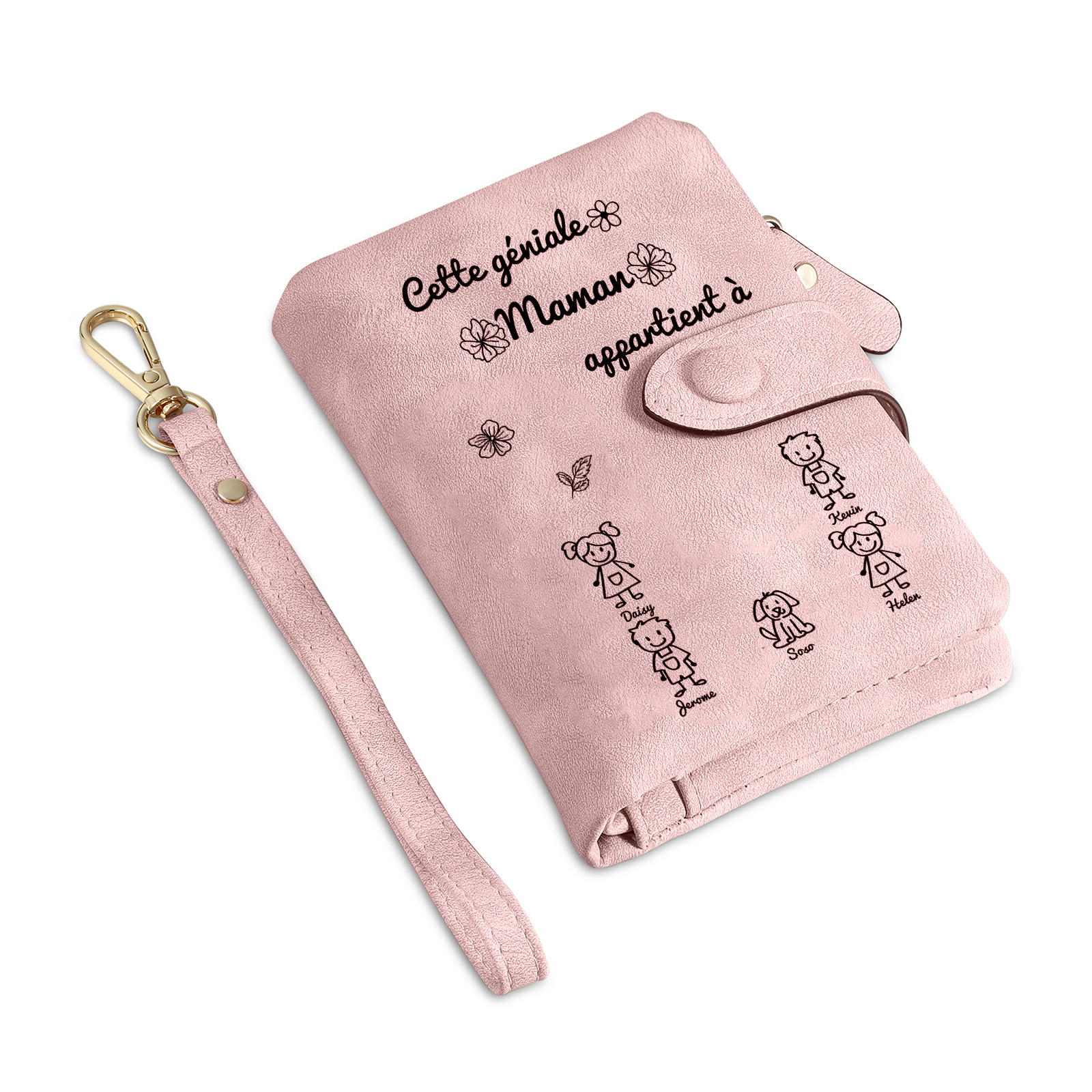À Maman Portefeuille Personnalisé en Rose avec 5 Prénoms et Enfants Cadeau pour Maman | Jessemade