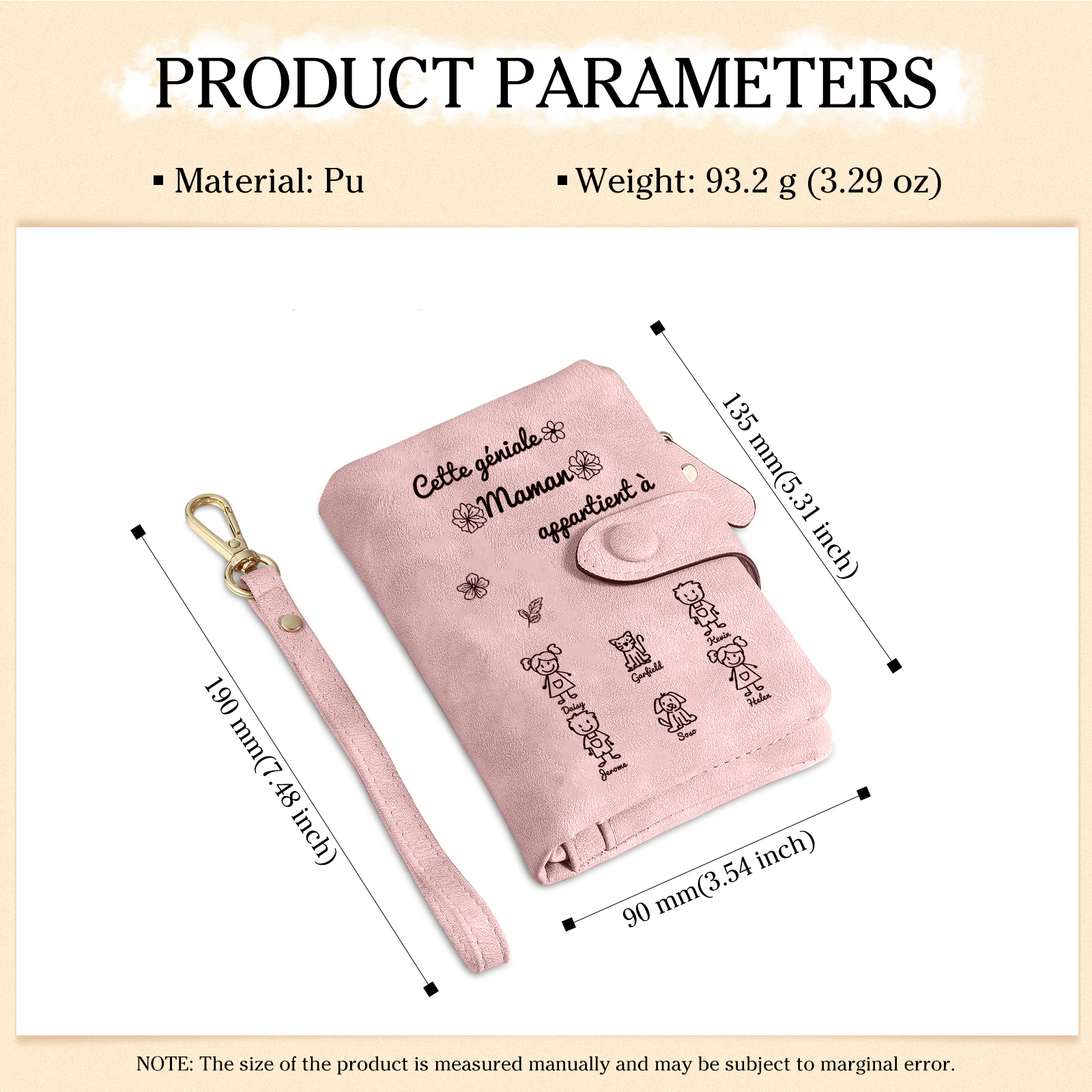 À Maman Portefeuille Personnalisé en Rose avec 6 Prénoms et Enfants Cadeau pour Maman | Jessemade