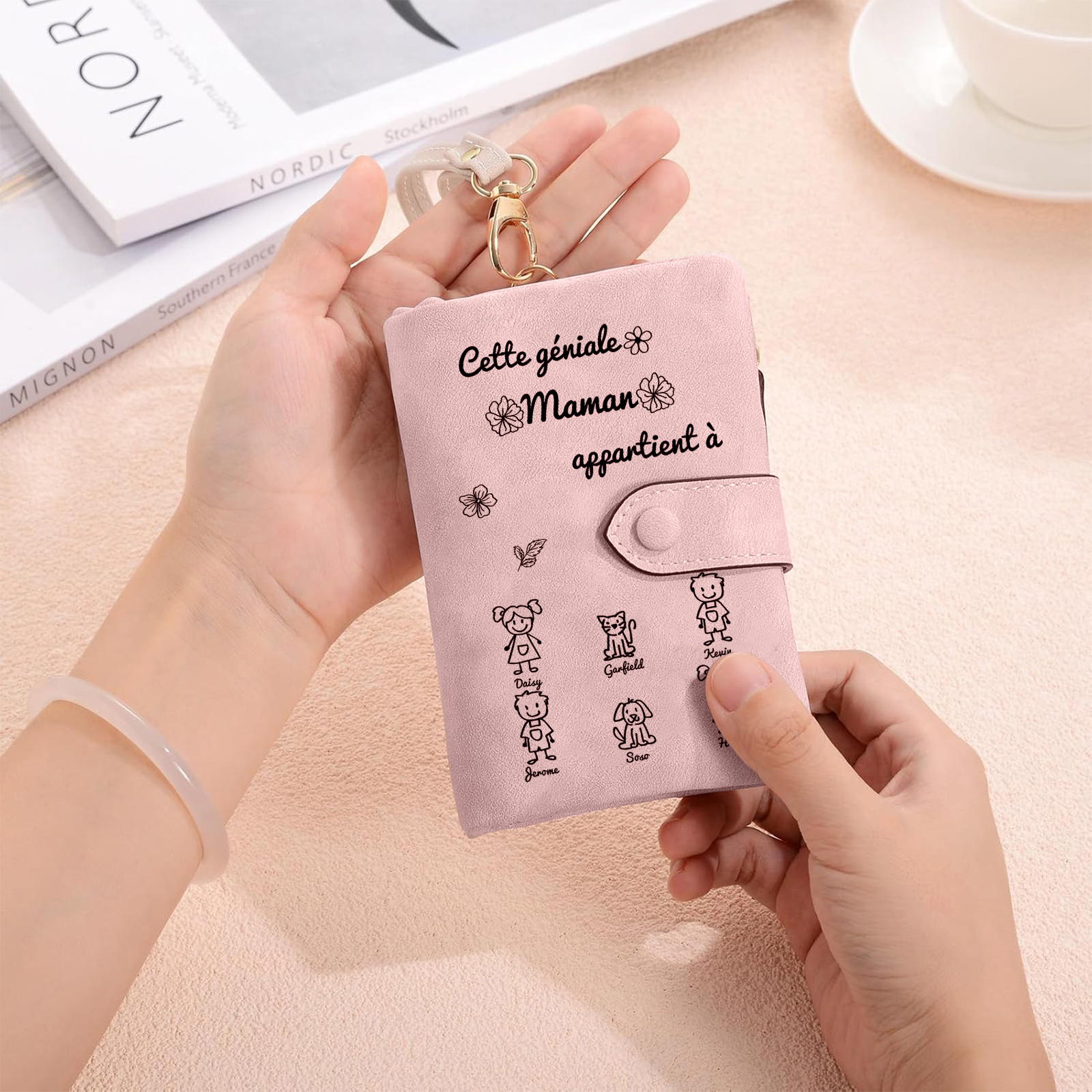À Maman Portefeuille Personnalisé en Rose avec 6 Prénoms et Enfants Cadeau pour Maman | Jessemade