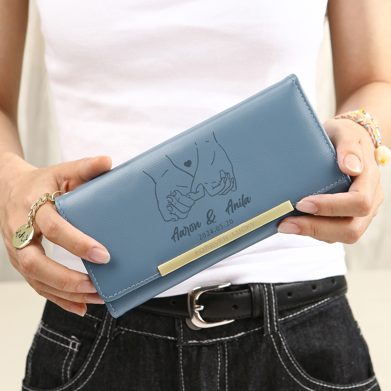 Portefeuille Personnalisé en cuir PU avec Photo Lettre et 2 Prénoms Cadeau chic pour Femme | Jessemade