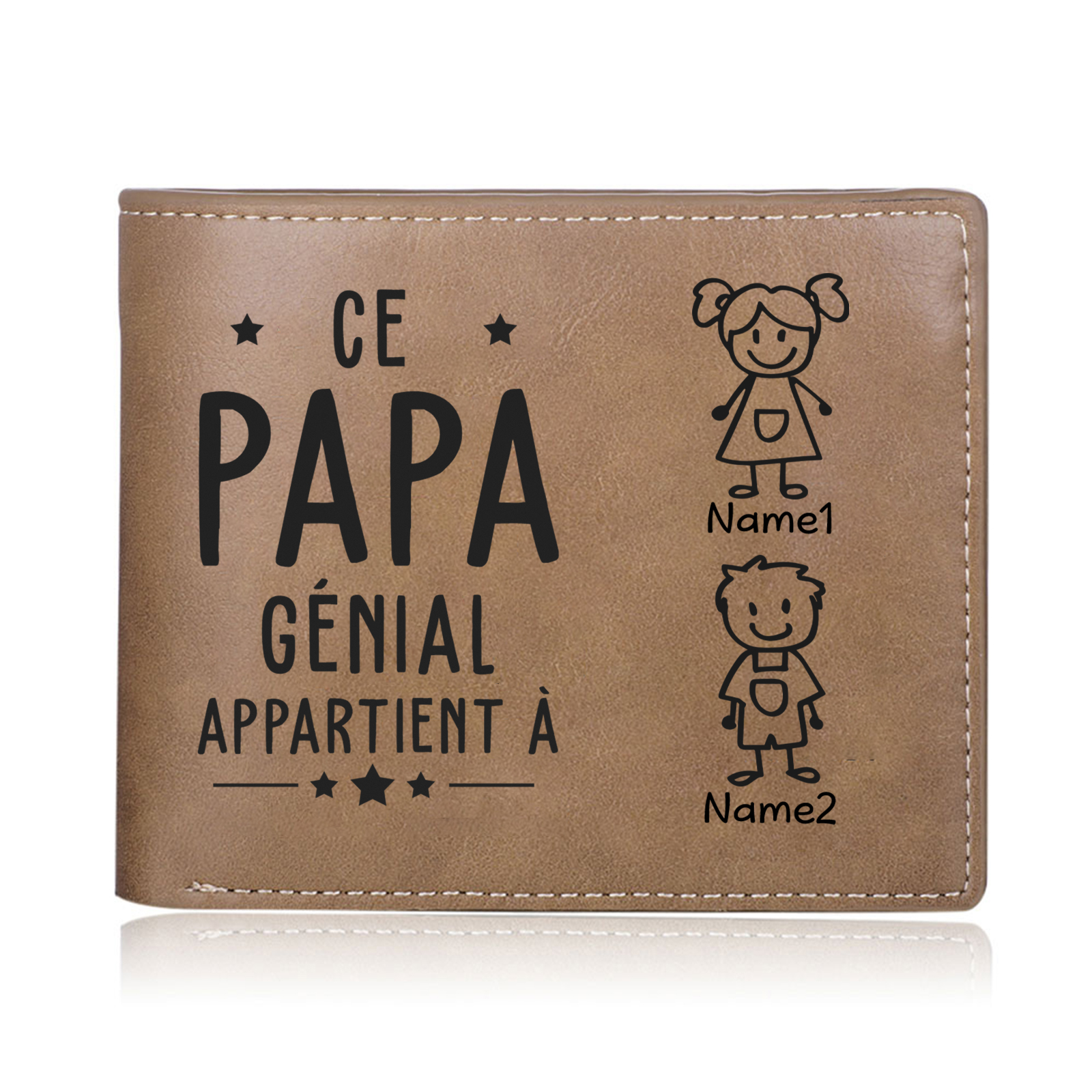Portefeuille en Cuir 2 Prénoms Personnalisé avec photo et texte Classique Homme Cadeau Pour Papa | Jessemade