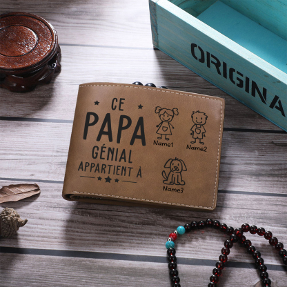 Portefeuille en Cuir PU 3 Prénoms Personnalisés avec Photo et Texte Classique Homme Cadeau Pour Papa | Jessemade
