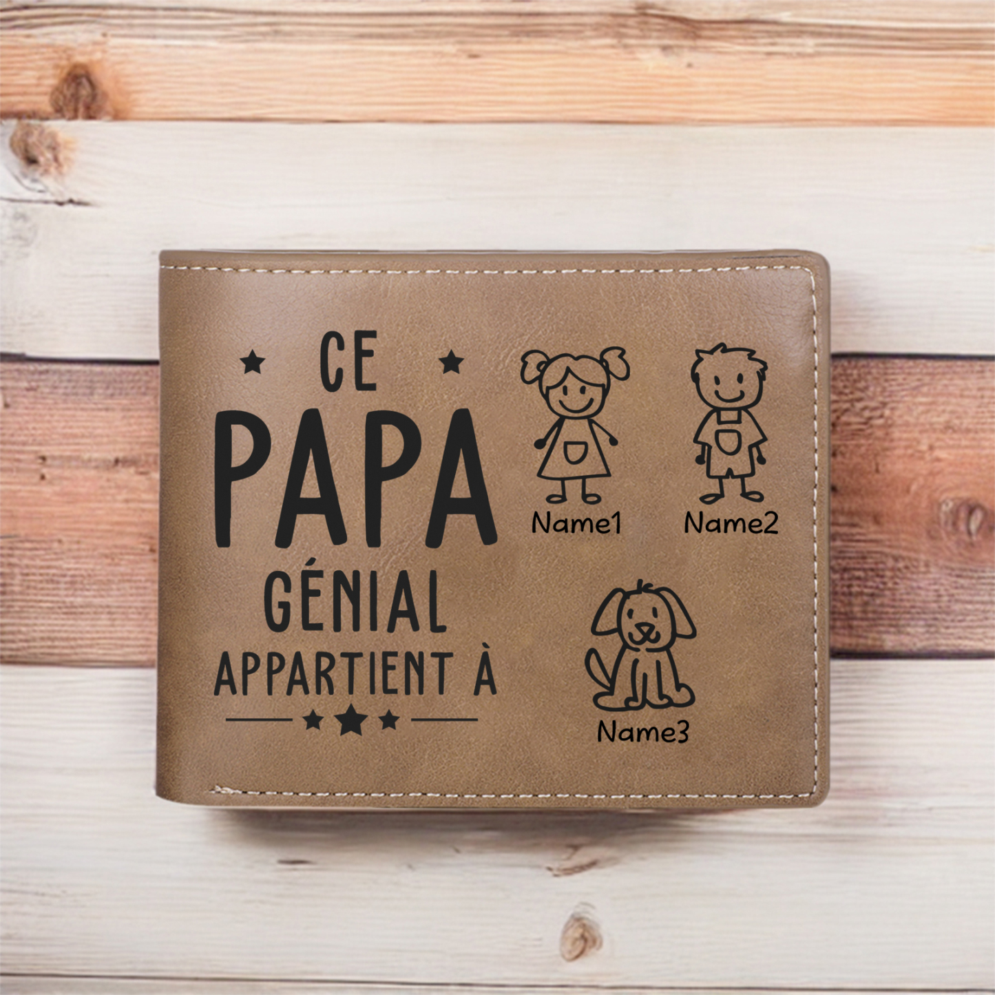 Portefeuille en Cuir PU 3 Prénoms Personnalisés avec Photo et Texte Classique Homme Cadeau Pour Papa | Jessemade
