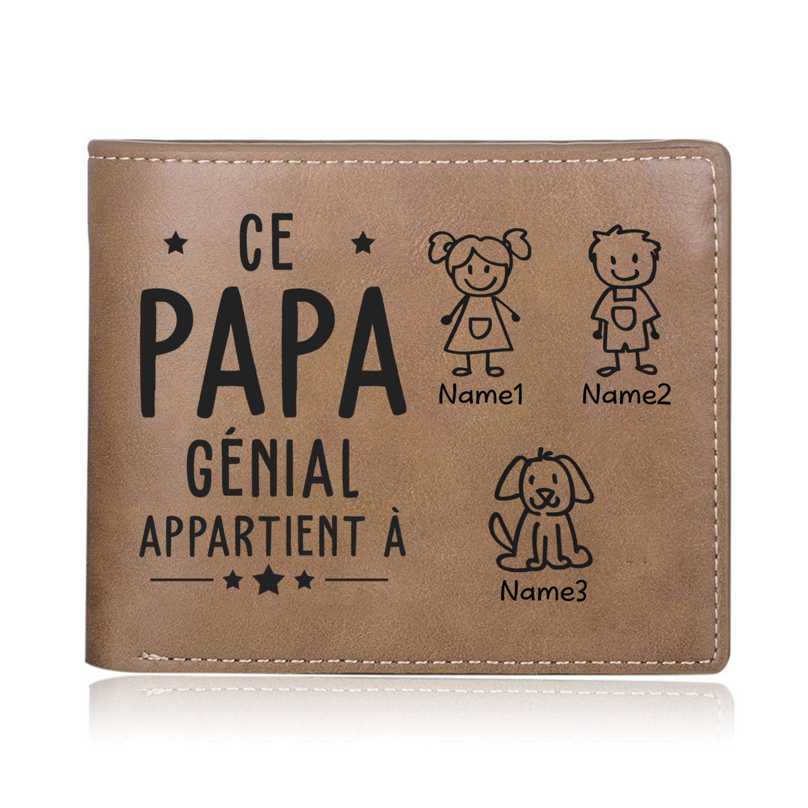 Portefeuille en Cuir PU 3 Prénoms Personnalisés avec Photo et Texte Classique Homme Cadeau Pour Papa | Jessemade