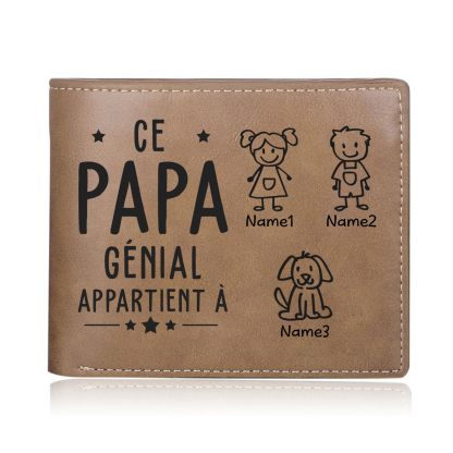 Portefeuille en Cuir PU 3 Prénoms Personnalisés avec Photo et Texte Classique Homme Cadeau Pour Papa | Jessemade