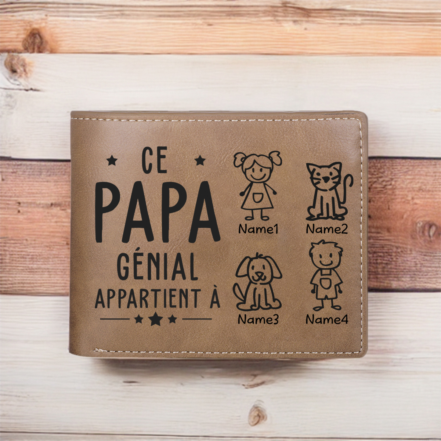 2PCS Coffret Cadeau - À Vos Parents Portefeuille Femme et Portefeuille Homme Personnalisé avec Photo 4 Prénoms et Dessins Enfant | Jessemade
