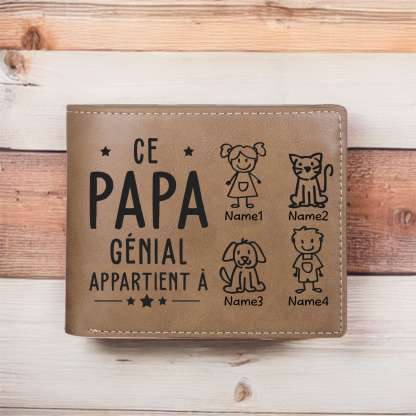 2PCS Coffret Cadeau - À Vos Parents Portefeuille Femme et Portefeuille Homme Personnalisé avec Photo 4 Prénoms et Dessins Enfant | Jessemade