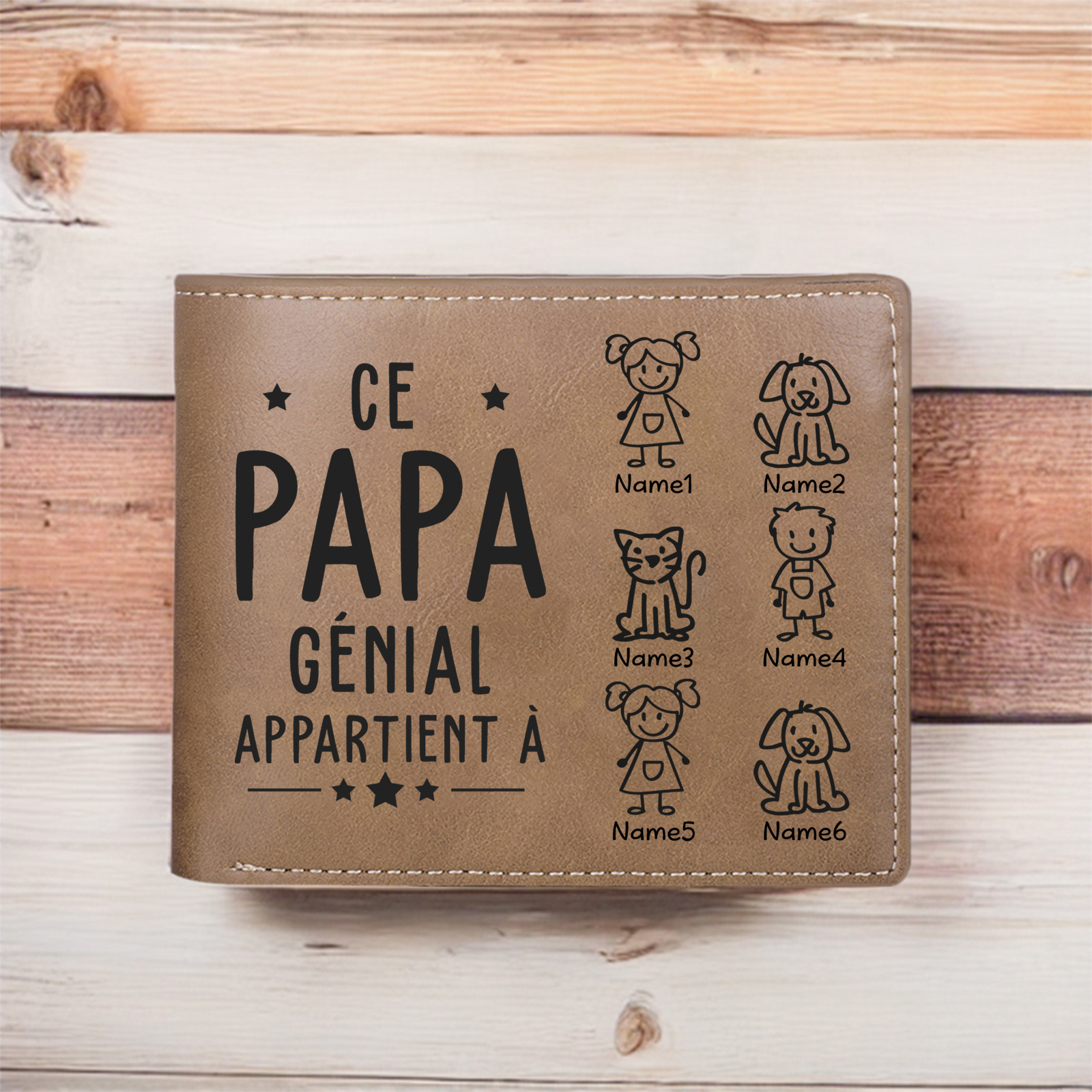 Portefeuille de Homme en Cuir PU Personnalisé 6 Prénoms avec Photo et Texte Classique Cadeau Pour Papa | Jessemade